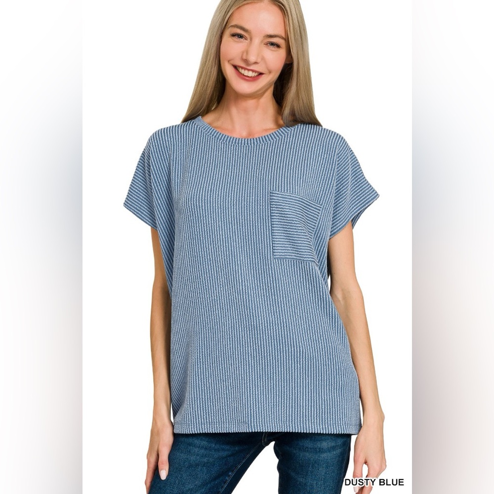 Zenana Raised Rib Front Pocket Boxy Top